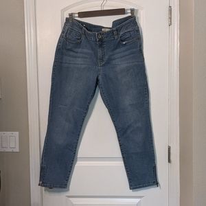 CAbi Mid-rise light-wash ankle zip skinny jeans 14